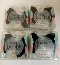 Invisibobble BowTique Black Spiral Hair Ring Meets Bow Comfort 4 Ct New