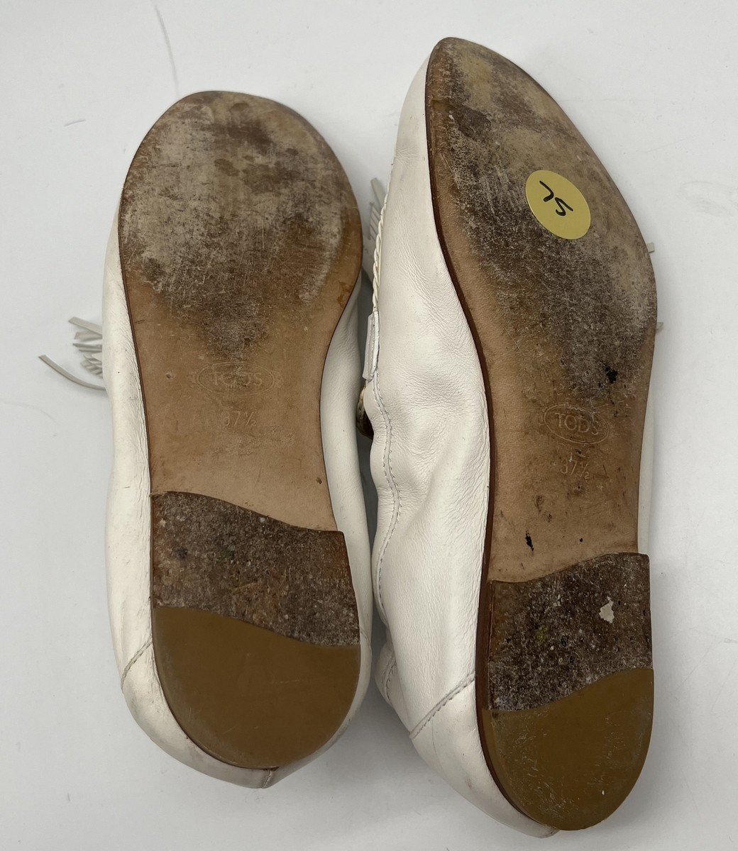 Tod's White Leather Woven Trim Leaf Tassel Accent Loafer