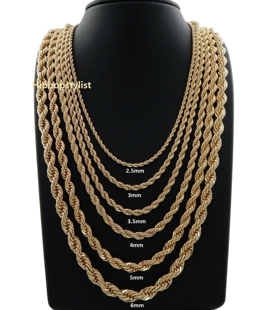 Hip Hop Rope Chain Necklace 16 18 20 22 24 26 30 inch 14K Gold  Plated..