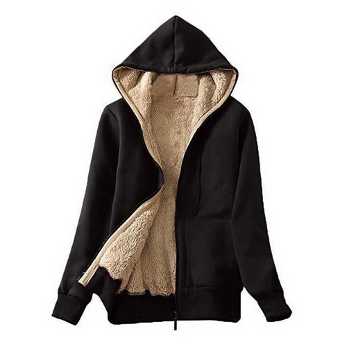 Womens Fleece Fur Lined Hoodies Sweatshirt Ladies Zip Up Winter Warm Jacket Coat - Picture 3 of 13