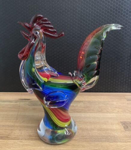 Glasfigur Hahn Vogel Skulptur Gockel Dekofigur Glaskunst Kristallglas Tierfigur - Bild 1 von 6