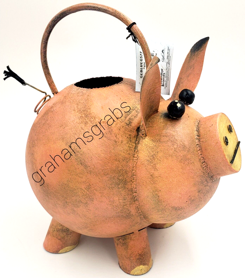 METAL WATERING CAN PIG PIGLET FIGURINE STATUE GARDEN DECORORATIVE