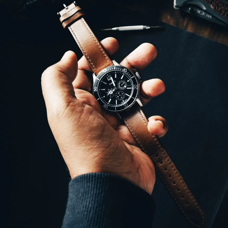 Correa de reloj de cuero Horween correa de reloj de liberación rápida para hombre 18 mm 20 mm 22 mm Foto 3 de 4