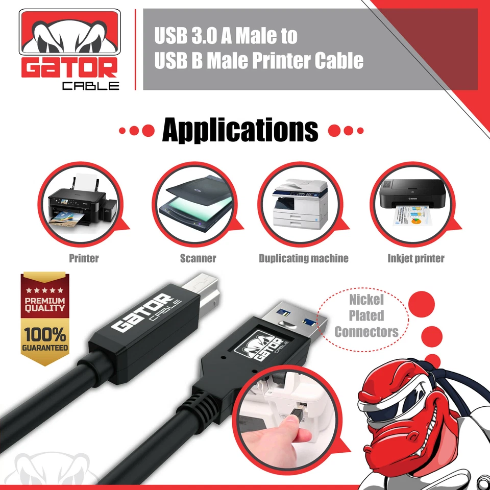 USB 3.0 Printer Scanner Cable A Male to B Male For HP Cannon Dell Epson Brother - Image 2 of 4