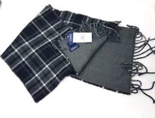 CHAPS Men's Winter Plaid Reversible Scarf with Fringed Ends, Black / Gray, 60"