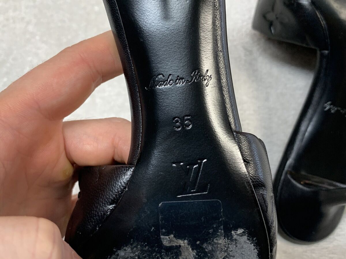 Louis Vuitton Black Leather Monogram Revival Mule Kitten Heels (Size 35)