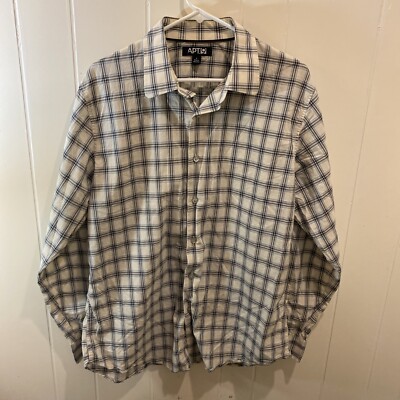 Apt. 9 Button Up Shirt Men's Large Long Sleeve Blue White Plaid Cotton Casual