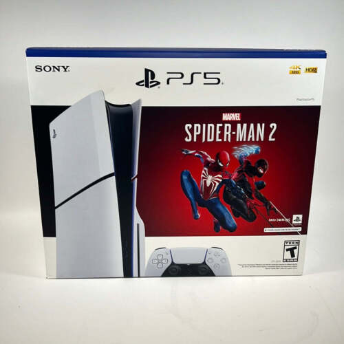 Neu Sony PlayStation 5 Slim Disc Edition PS5 1 TB weiß Spider-Man 2 Bundle - Bild 1 von 6