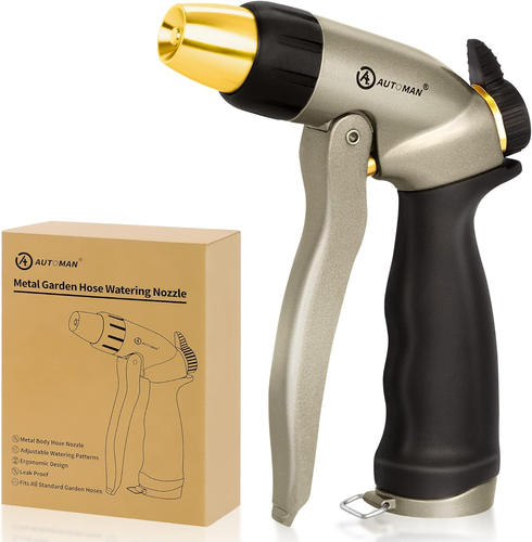Garden Hose Nozzle - 100% Metal High Pressure Spray Nozzle, Adjustable Spray Pat