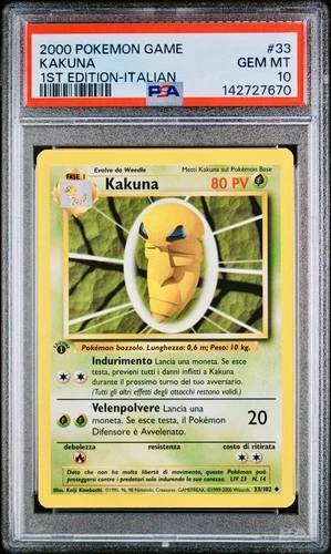 POKEMON PSA 10 KAKUNA 33/102 BASE SET 1st FIRST EDITION ITALIAN 2000 LOW POP