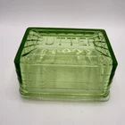 Vintage Anchor Hocking 1930’s Block Optic Green Uranium Glass Butter Dish & Lid