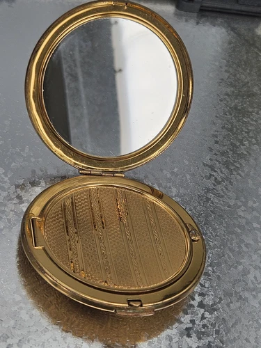 ヴィンテージ メリッサ コンパクト 1950年代 パウダー レディース 金箔 フェイク 真珠層 モップ ラウンド - 画像9/14