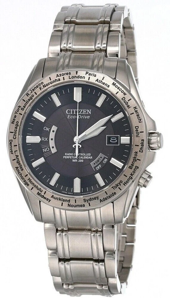 Reloj para hombre Citizen Eco Drive 43MM esfera negra acero S CB0000-57E (exhibición de tienda)