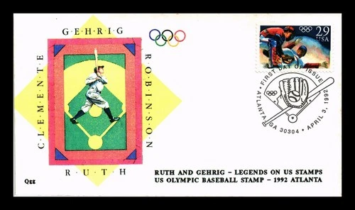 US COVER FIRST DAY OF ISSUE PICTORIAL CANCEL BASEBALL 1992 ATLANTA OLYMPICS