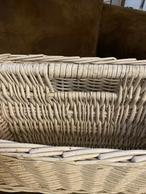 Vintage Wicker Magazine Rack Painted White Shabby Chic Cottage - Image 1 of 2