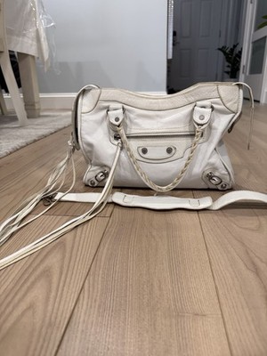 Balenciaga Classic City Bag White Leather Motorcycle Tote Made in Italy.