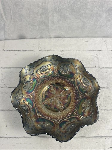 Vintage Fenton Carnival Glass “Dragon and Lotus”  Iridescent Cobalt Blue Bowl