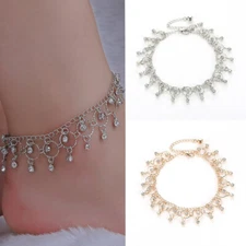Women's gold Bracelet Anklet Chain Bells Silver 925 Sterling  SP  Foot  Ankle