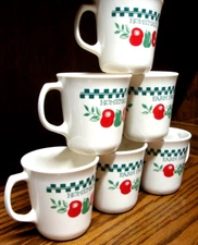 Set 6) Corning Corelle 'FARM FRESH HOMEMADE' Pattern Coffee Mugs Cups~Apples 659