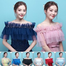 Bridal Wedding Dress Mesh Lace Shawl Women Straight Shoulder Cape Party Wear 1X