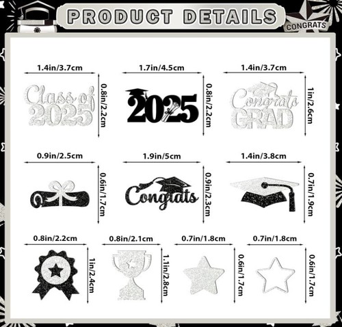 200PCS Black Sliver Graduation Confetti Class of 2025 Graduation Table Decoratio - Picture 3 of 17