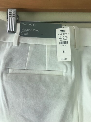 $99 NWT Women Talbots Newport Pants Sz 4P Trouser Leg cotton Blend Dress white - Picture 5 of 9