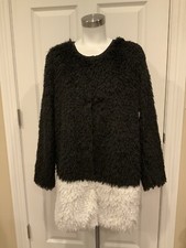 Hazel Black & White Fuzzy Body Jacket, Size Medium, Nwt!