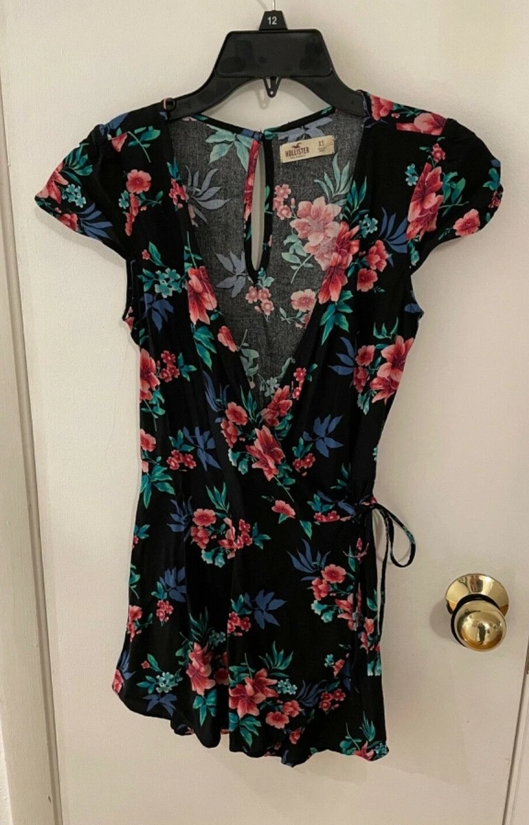 Hollister Women Black Red Pink Green Floral Jumpsuit Extra Small