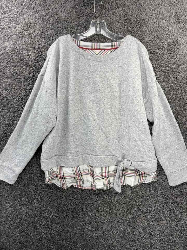 Sudadera para mujer IZOD con corbata frontal 2-fer manga larga gris mezcla de algodón talla 2XL Foto 2 de 4