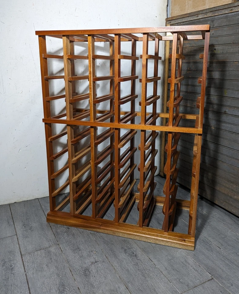 Vintage Solid Teak Wood Wine Bottle Rack - Holds 54 - Mid Century Modern - Image 2 of 4