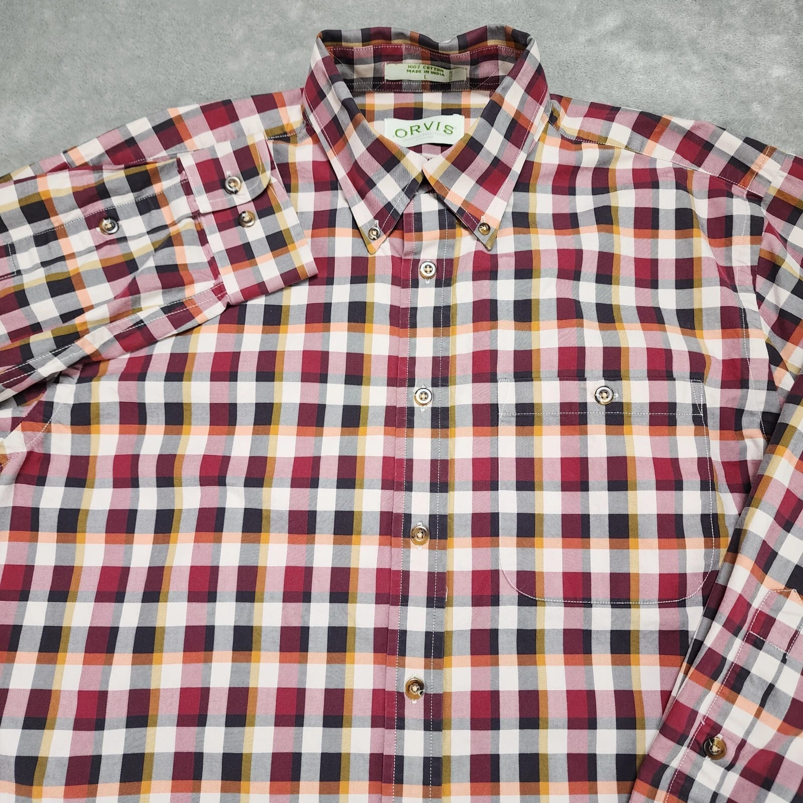 Orvis Shirt Mens Large Red Plaid Long Sleeve Button Down Casual Outdoor