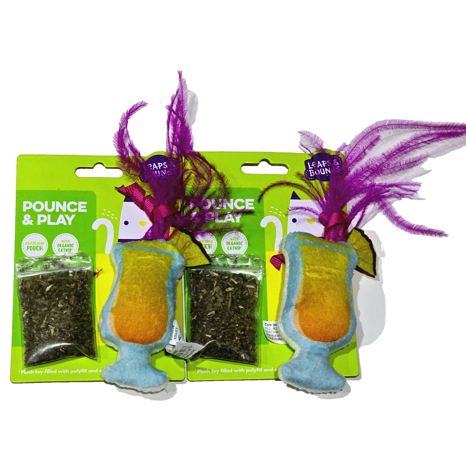 2 Pack Leaps & Bounds Pounce & Play Refillable Pouch Organic Catnip Pina Colada