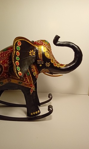 Elephant Metal Rocking Hand Painted 13" Tall 18" Long 8" Wide - Picture 2 of 21