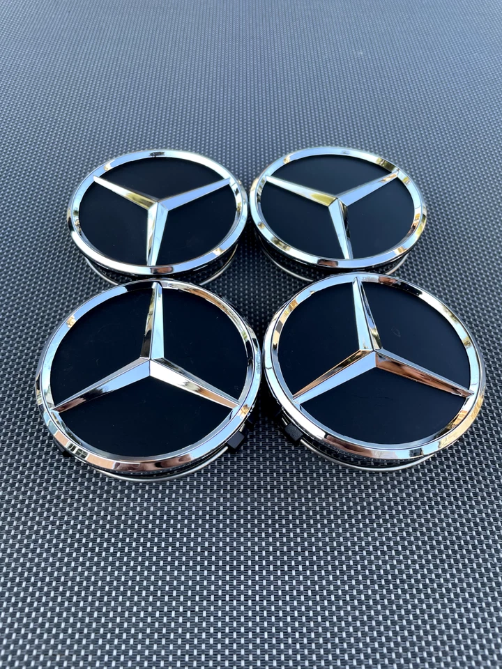 Set of 4 Mercedes Benz Center Caps Matte Black 2.95Inch/75mm Fits Most Models - Image 3 of 4