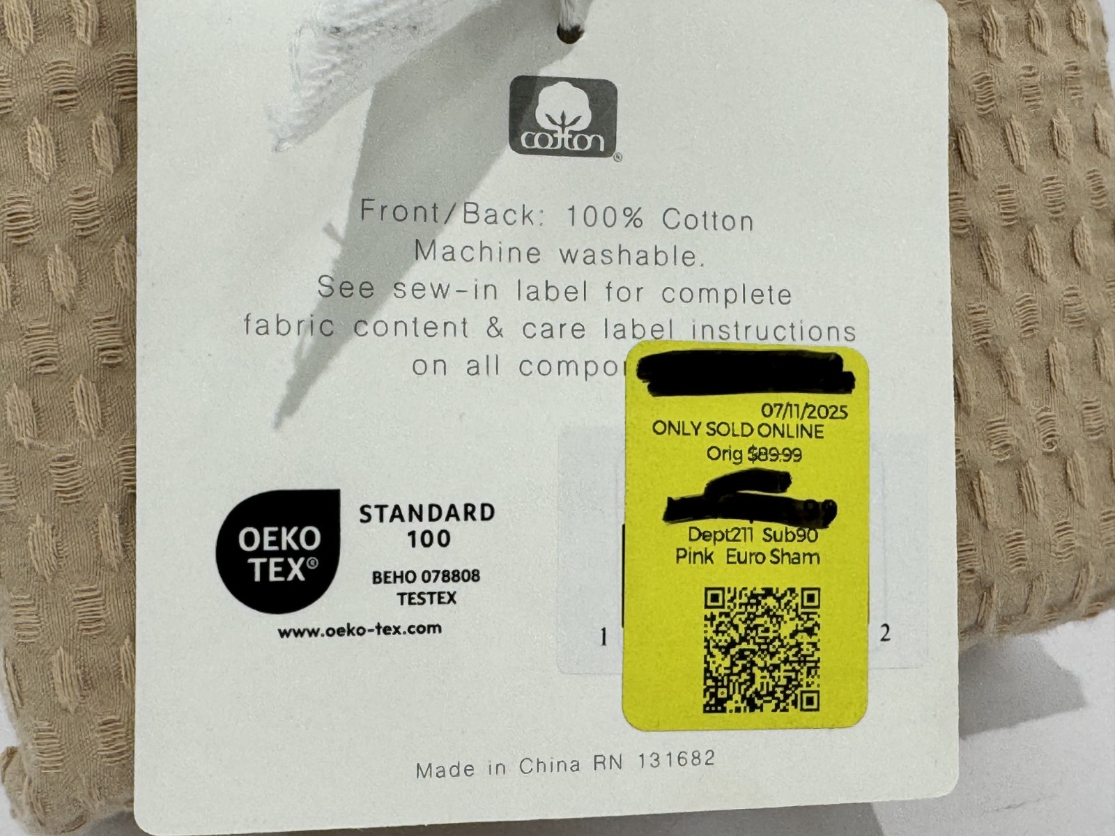 Levtex Home  Set of 2 Cloud Waffle Blush Euro Sham 100% Cotton 26 in x 26 in NWT