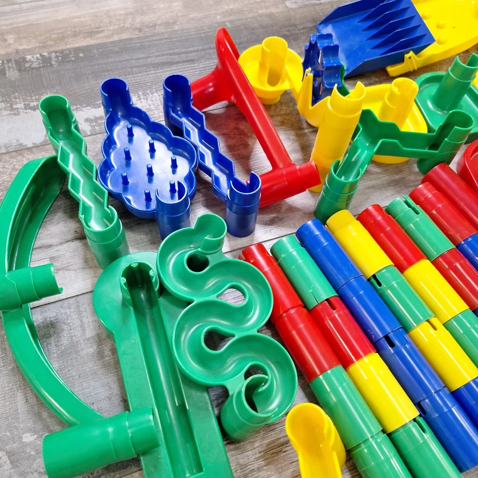 56 Pc Lot Vtg MarbleWorks Discovery Toys Marble Run W/ Marbles Obstacle Course - Image 2 of 4