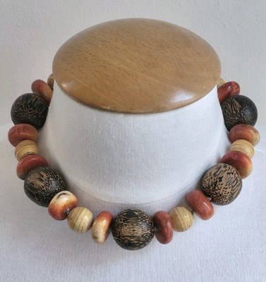 Halskette Céline Paris Halsreif Choker aus Holzperlen Vintage französischer Luxus 