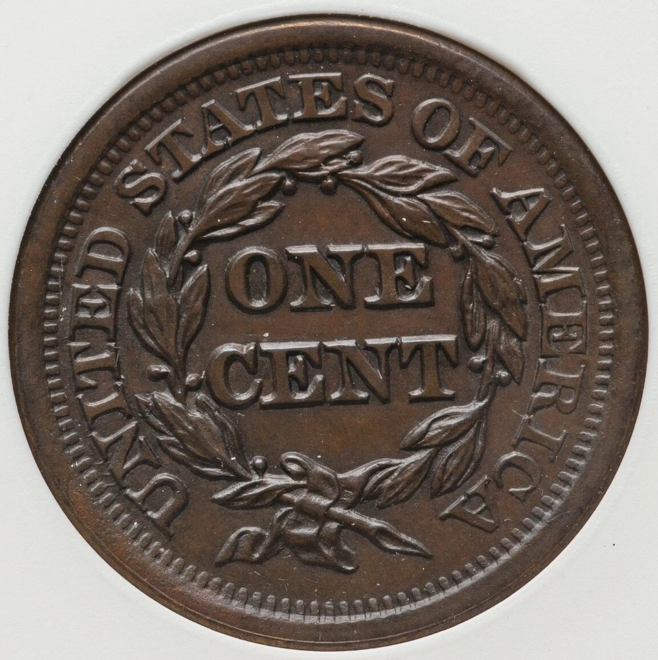 1851 Cabelo Trançado Grande Centavo - ANACS MS60 BRN - EXCELENTE COR MARROM CHOCOLATE! - Imagem 4 de 4