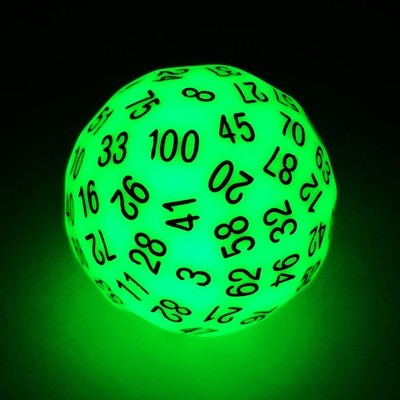 BESCON DICE Glow Dark Polyhedral 100 Sides Plastic Pearl 45MM Functional Gaming