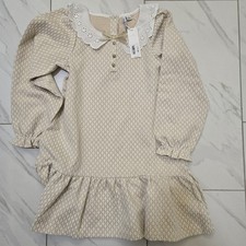 Janie and Jack Girls Cream Gold Textured Peter Pan Collar Dress Size 8 NWT 69
