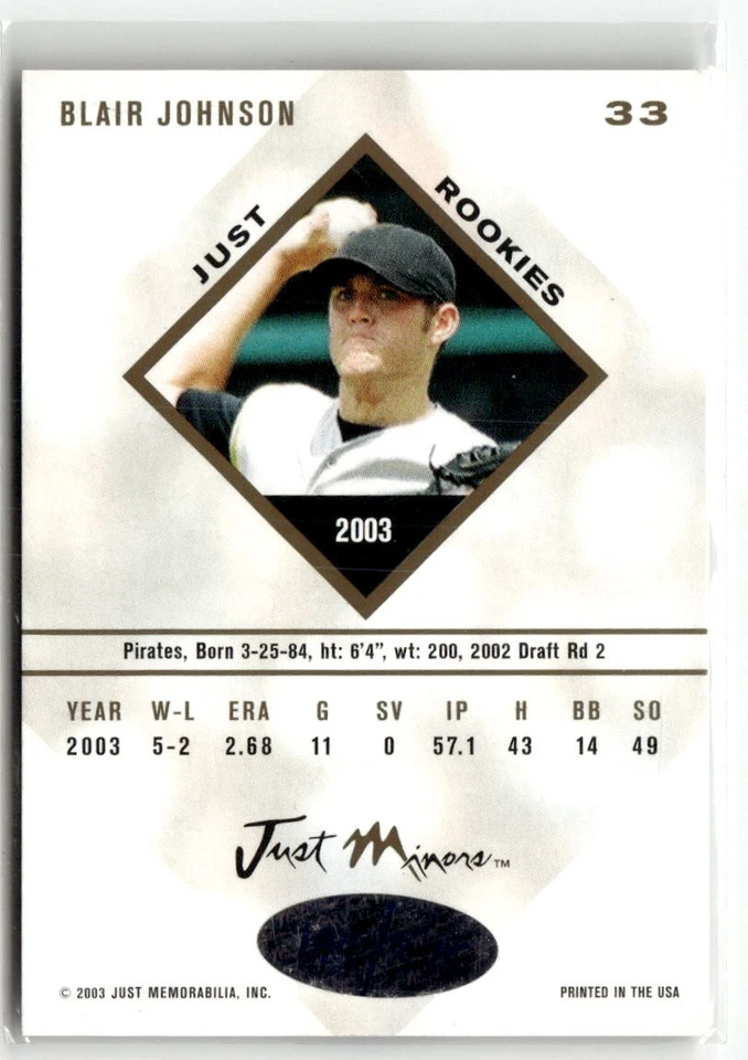 2003-04 Just Rookies #33 Blair Johnson Autographs #/375 - Image 2 of 2