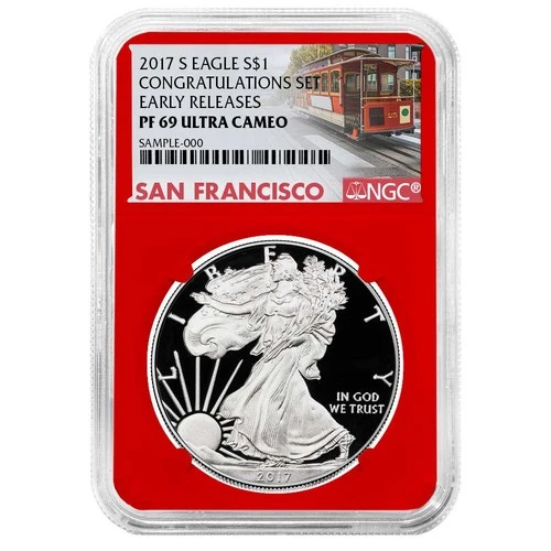 2017-S $1 1-oz Proof American Silver Eagle Congratulations Set NGC PF69UC