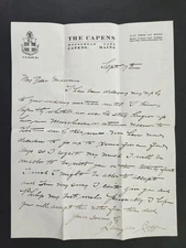 1916 antique THE CAPENS moosehead lake me LETTERHEAD LETTER hoten camps cottage 