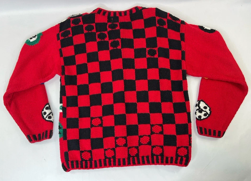 Suéter Cárdigan Tejido a Mano Noche de Juegos De Colección Casino Novedad Estampado M Islas del Norte Foto 2 de 4