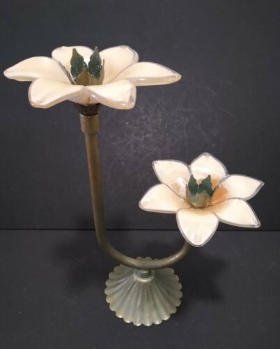 Two Glass Flower Candle Holders Home Decor.