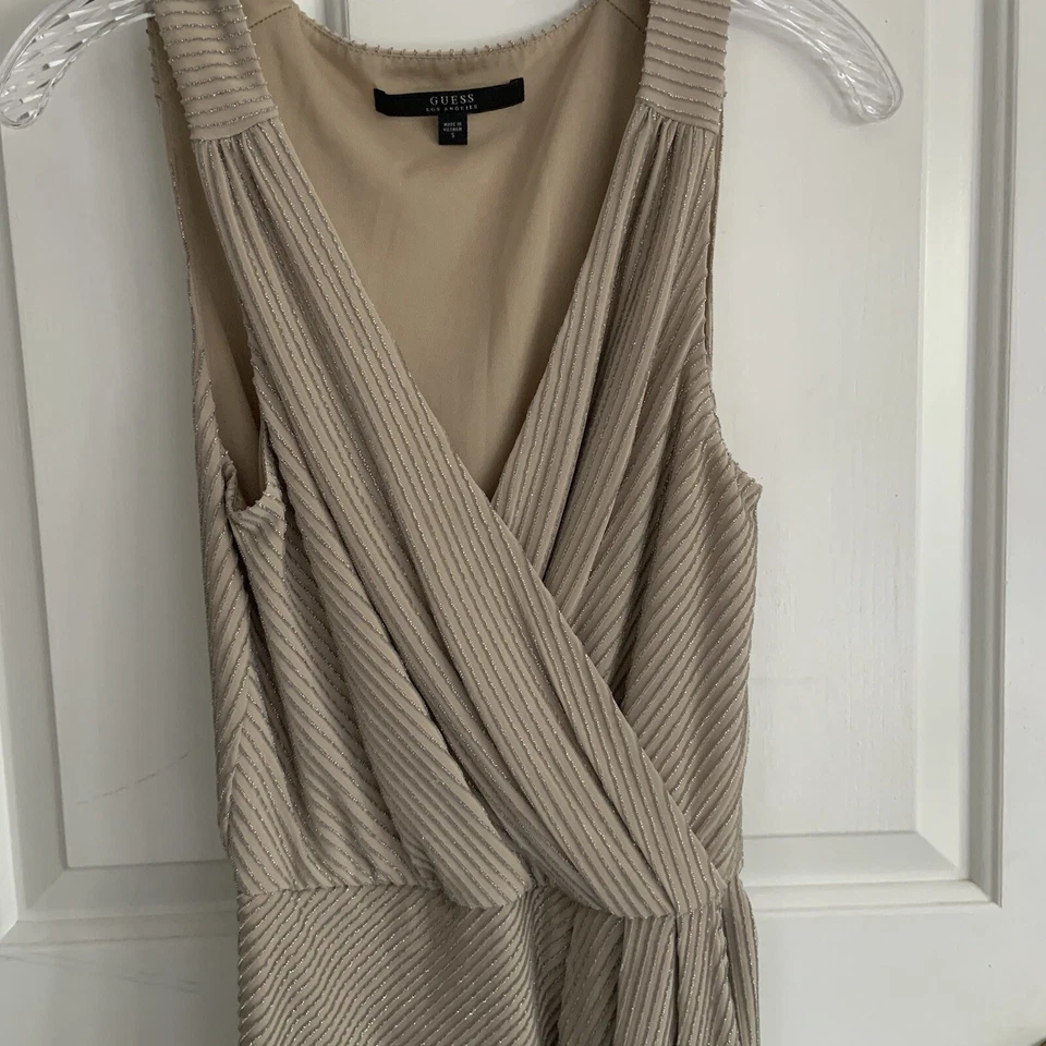 Guess Glitter texture stripe V-Neck nude Party Cocktail Party Dress sz Small S - Image 3 of 4