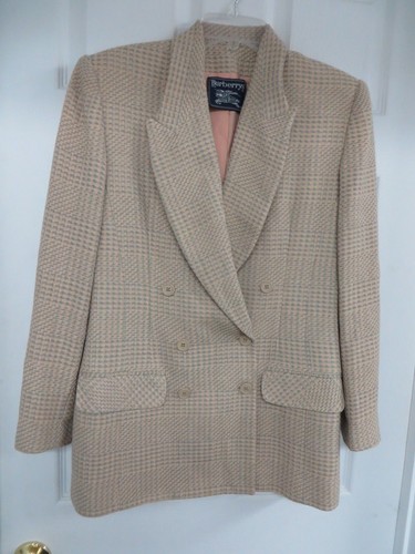 BURBERRY Wool Blend Tweed Checkered Double breast Cream/green Blazer 4