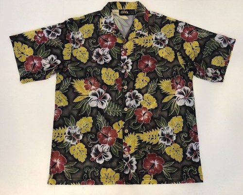 Odo Mens Medium Hawaiian Shirt Flowers 