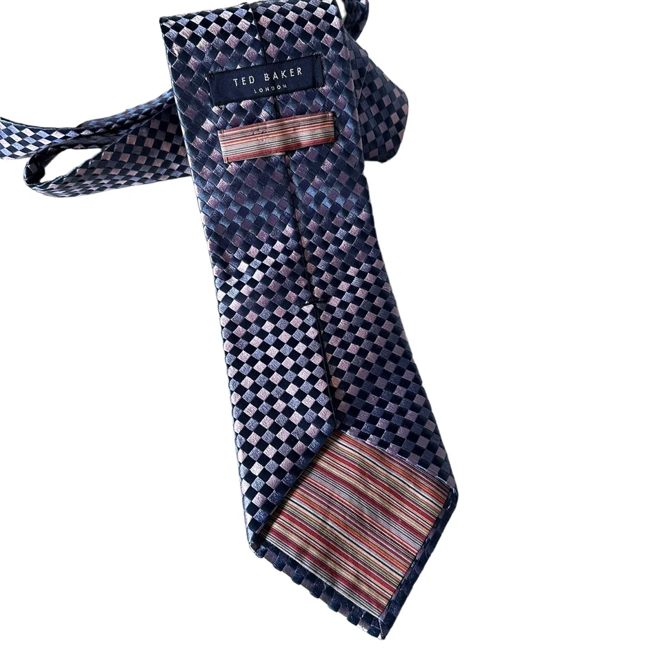 Corbata para hombre TED BAKER London azul corbata patrón tejido diamante 100 % seda EE. UU. Foto 3 de 4