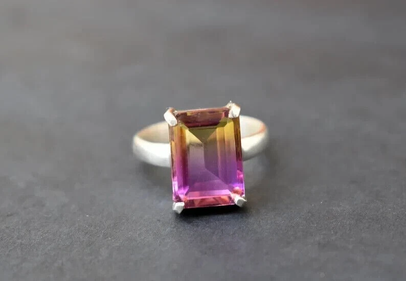 Anillo hecho a mano de plata esterlina 925 maciza con piedras preciosas de ametrino todas las tallas R411 Foto 4 de 4